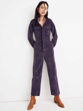 New Madewell Velveteen slim velvet coverall jumpsuit in Dark Eggplant purple